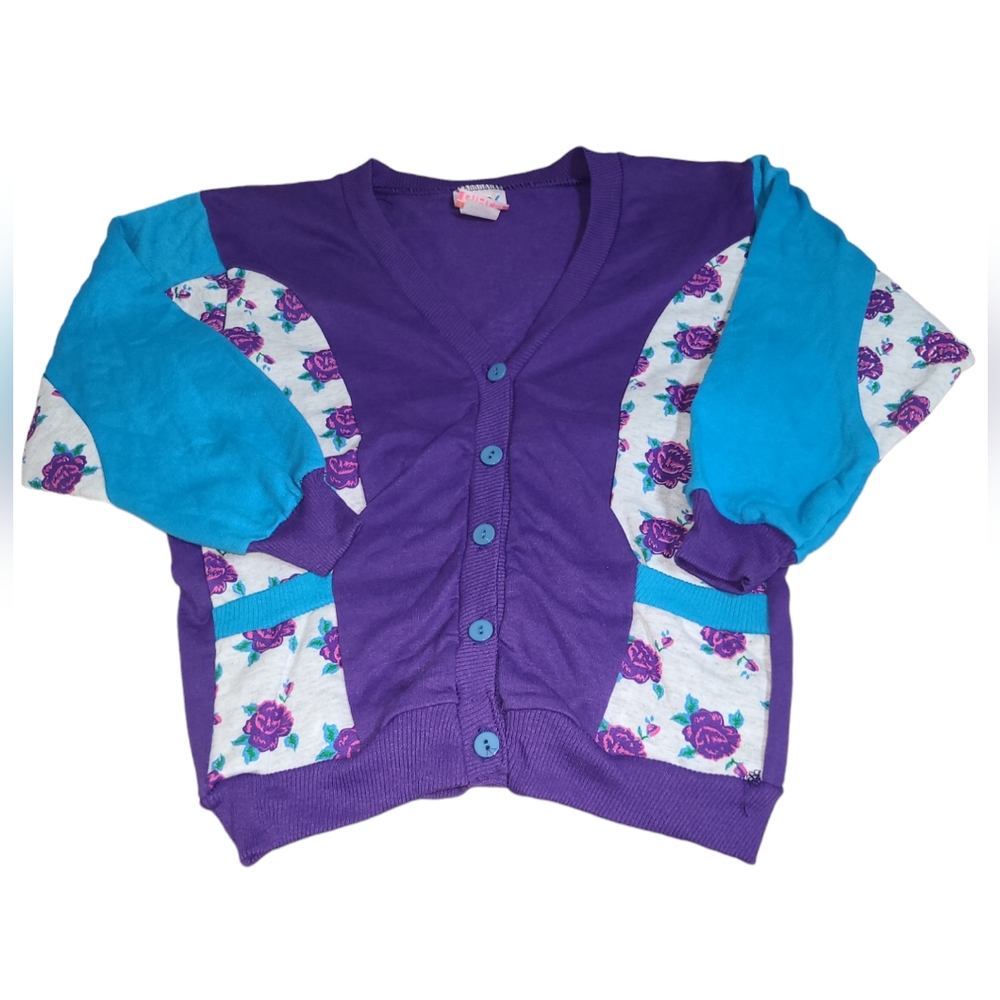 VINTAGE DAY SPORTSWEAR GIRLS CARDIGAN SWEATER GIRLS SIZE LARGE 14 NEW COLORBLOCK